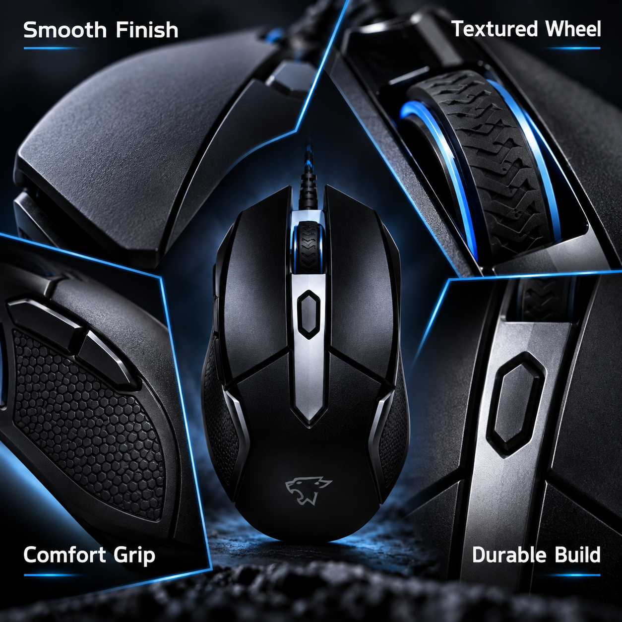 PANTHER FORCE Wired Gaming Mouse - Blue LED, Ergonomic Grip, Braided Cable 2 PANTHER FORCE Wired Gaming Mouse - Blue LED, Ergonomic Grip, Braided Cable - Image 2