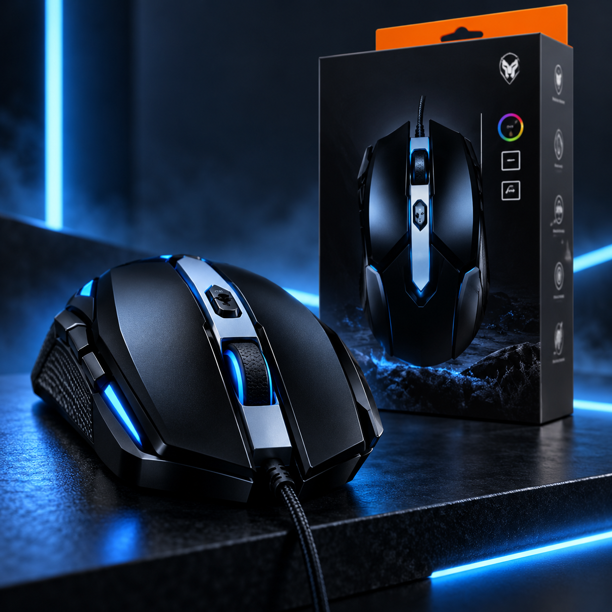PANTHER FORCE Wired Gaming Mouse - Blue LED, Ergonomic Grip, Braided Cable 3 PANTHER FORCE Wired Gaming Mouse - Blue LED, Ergonomic Grip, Braided Cable - Image 3