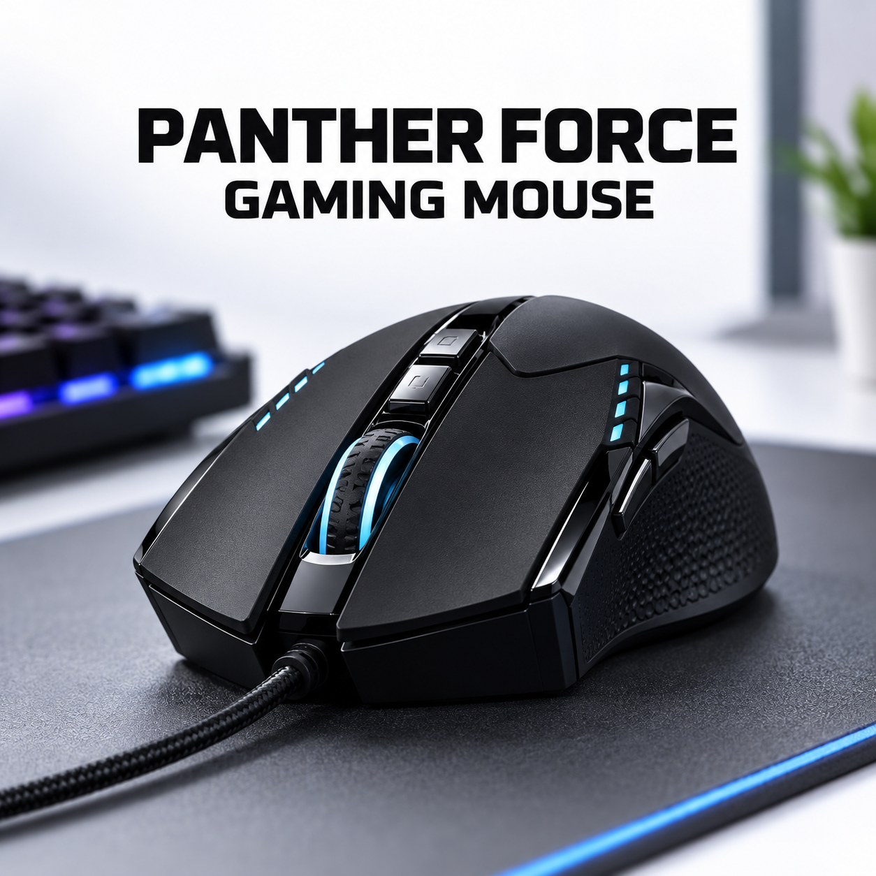 PANTHER FORCE Wired Gaming Mouse - Blue LED, Multi-Button Design, Braided Cable 1 PANTHER FORCE Wired Gaming Mouse - Blue LED, Multi-Button Design, Braided Cable