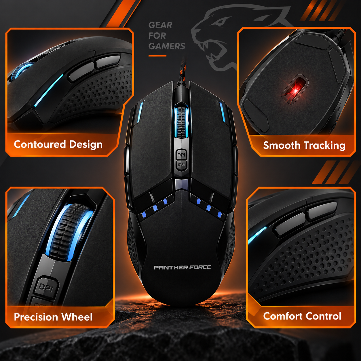 PANTHER FORCE Wired Gaming Mouse - Blue LED, Multi-Button Design, Braided Cable 3 PANTHER FORCE Wired Gaming Mouse - Blue LED, Multi-Button Design, Braided Cable - Image 3