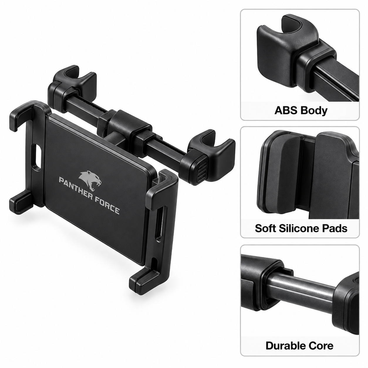 Panther Force Car Headrest Tablet Holder Adjustable Rear Seat Phone Mount Black 3 Panther Force Car Headrest Tablet Holder Adjustable Rear Seat Phone Mount Black - Image 3