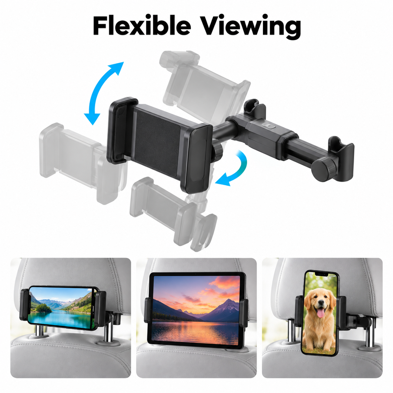 Panther Force Car Headrest Tablet Holder Adjustable Rear Seat Phone Mount Black 2 Panther Force Car Headrest Tablet Holder Adjustable Rear Seat Phone Mount Black - Image 2
