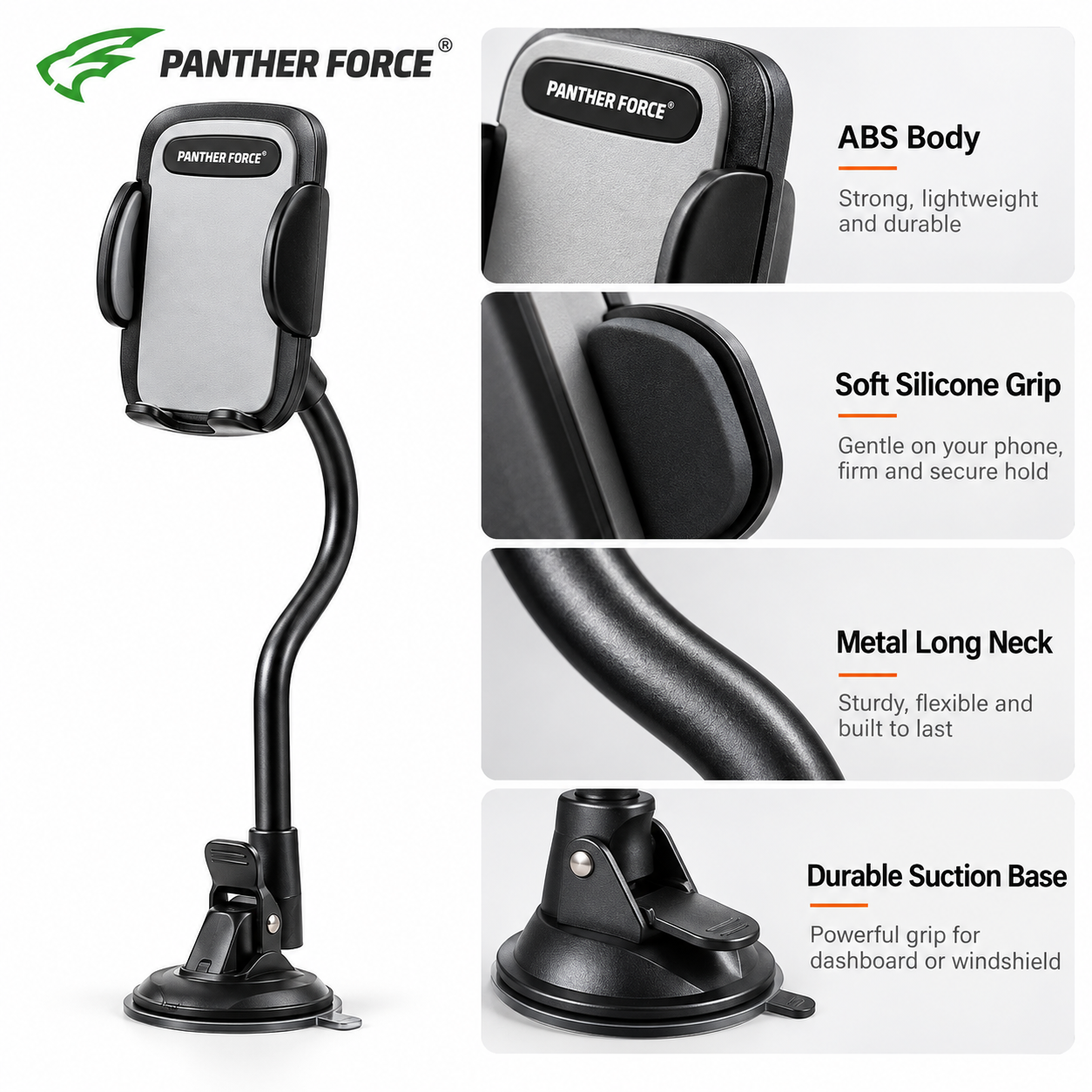 Panther Force Car Phone Holder 360° Long Neck Suction & Vent Mount Stand 4 Panther Force Car Phone Holder 360° Long Neck Suction & Vent Mount Stand - Image 4