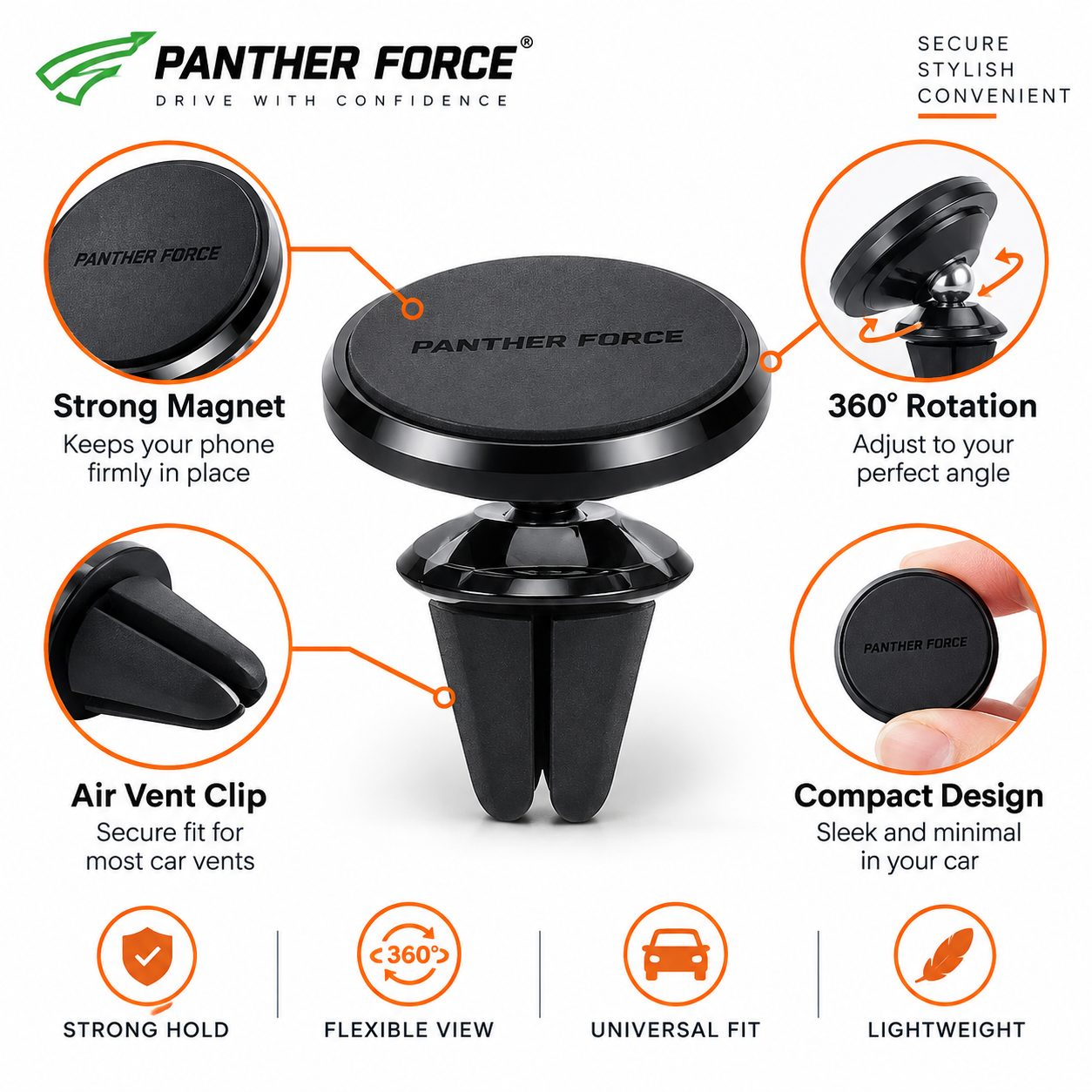 Panther Force Magnetic Car Phone Holder 360° Air Vent Mount Strong Phone Grip 2 Panther Force Magnetic Car Phone Holder 360° Air Vent Mount Strong Phone Grip - Image 2
