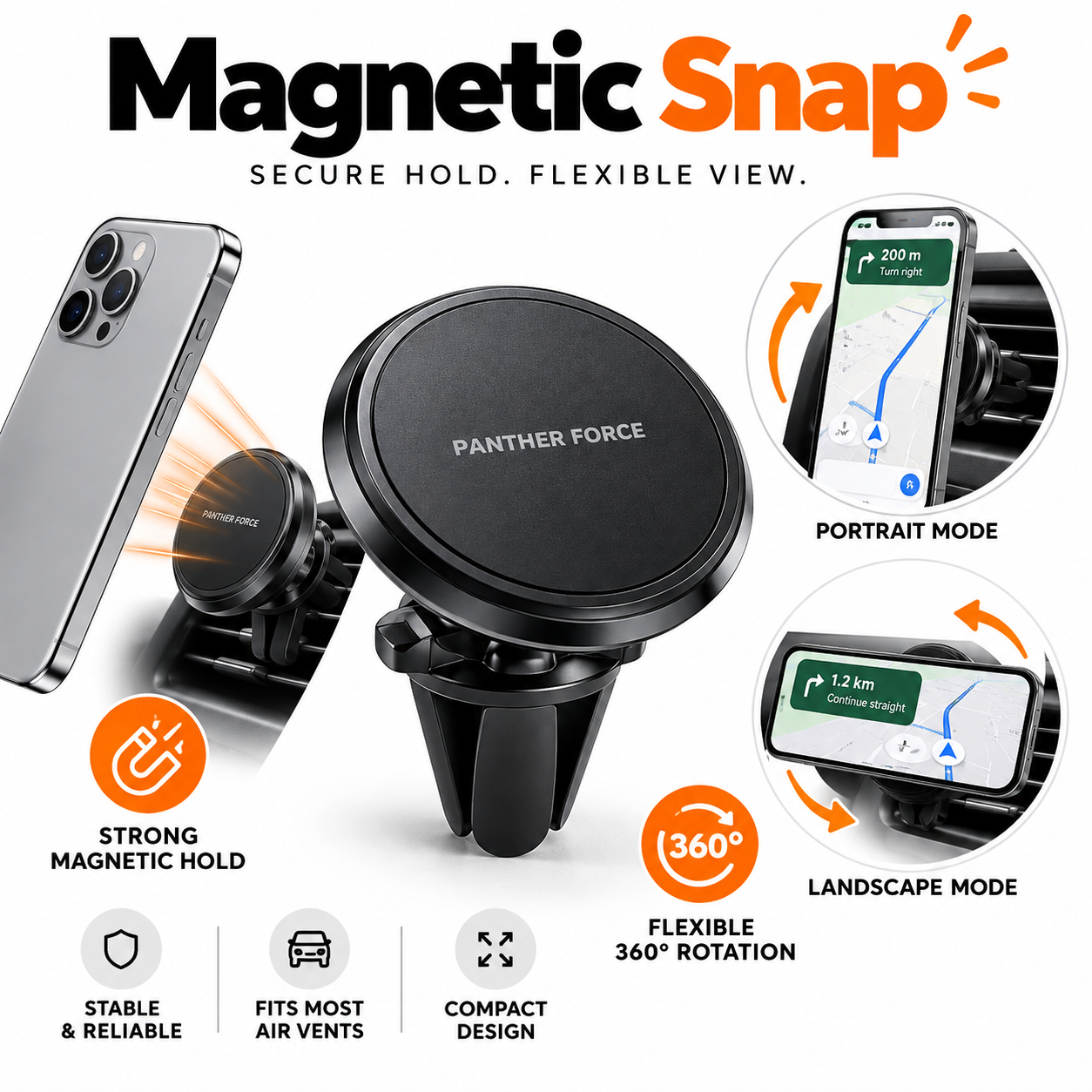 Panther Force Magnetic Car Phone Holder 360° Air Vent Mount Strong Phone Grip 5 Panther Force Magnetic Car Phone Holder 360° Air Vent Mount Strong Phone Grip - Image 5