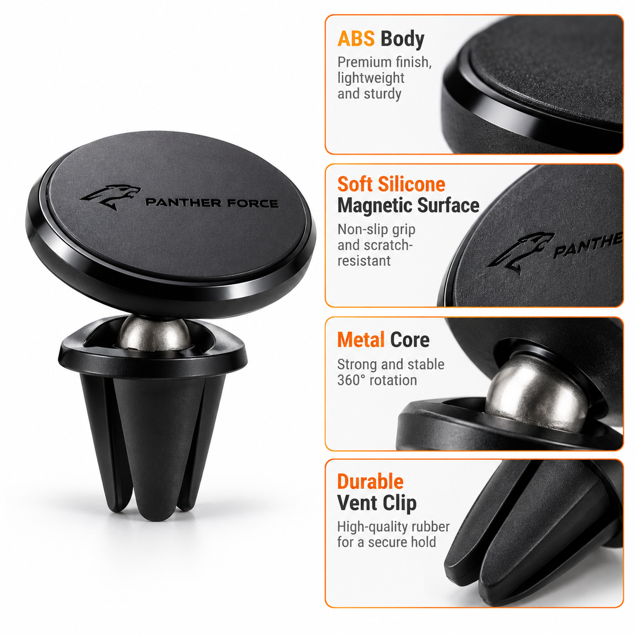 Panther Force Magnetic Car Phone Holder 360° Air Vent Mount Strong Phone Grip 4 Panther Force Magnetic Car Phone Holder 360° Air Vent Mount Strong Phone Grip - Image 4