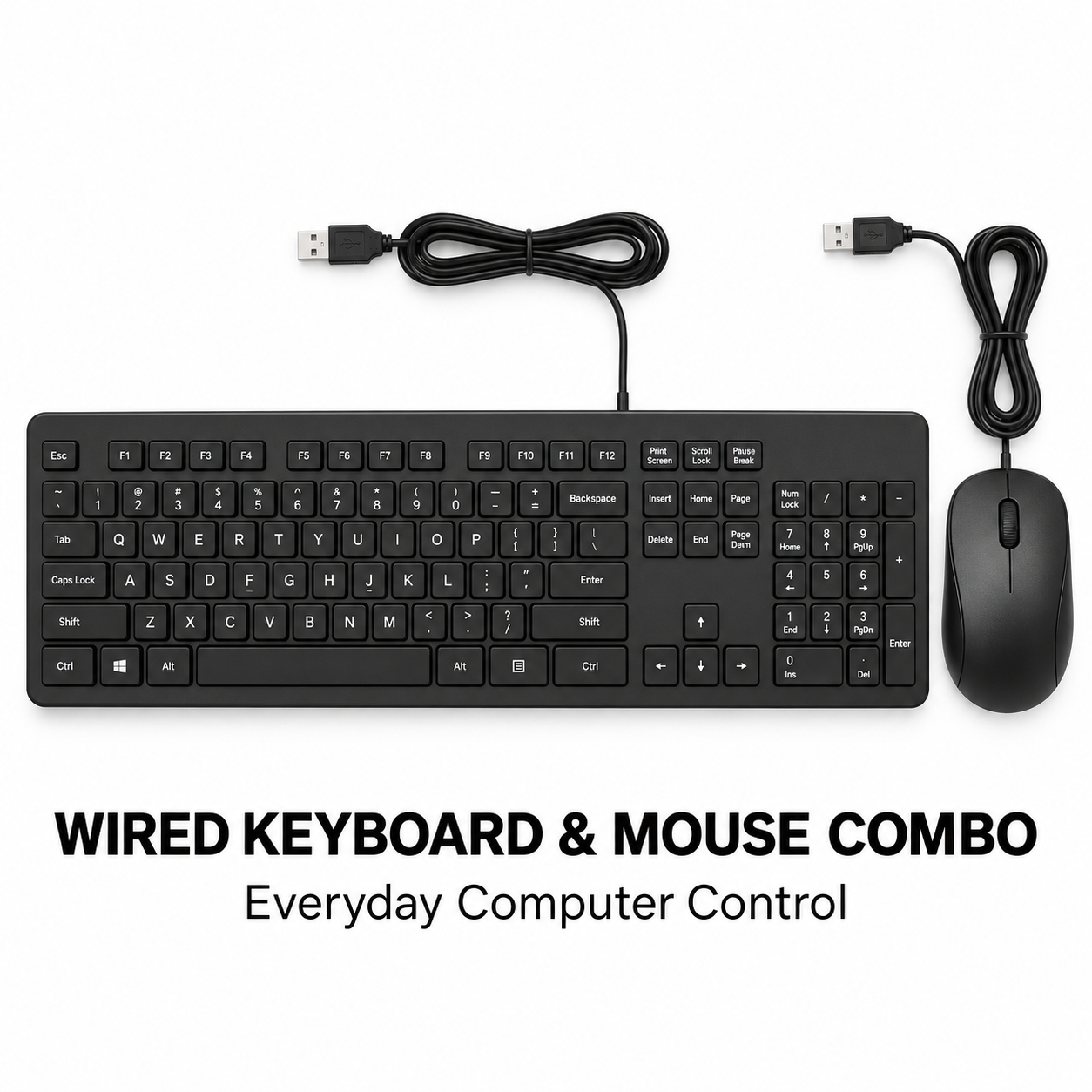 Universal Wired Keyboard & Mouse Combo Set - Everyday USB Computer Control Black 1 Universal Wired Keyboard & Mouse Combo Set - Everyday USB Computer Control Black