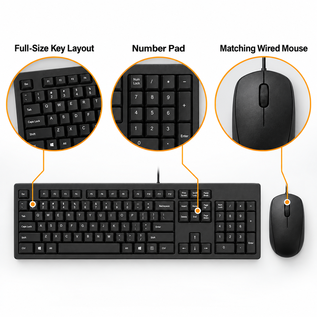 Universal Wired Keyboard & Mouse Combo Set - Everyday USB Computer Control Black 3 Universal Wired Keyboard & Mouse Combo Set - Everyday USB Computer Control Black - Image 3
