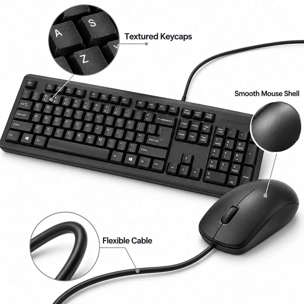 Universal Wired Keyboard & Mouse Combo Set - Everyday USB Computer Control Black 4 Universal Wired Keyboard & Mouse Combo Set - Everyday USB Computer Control Black - Image 4