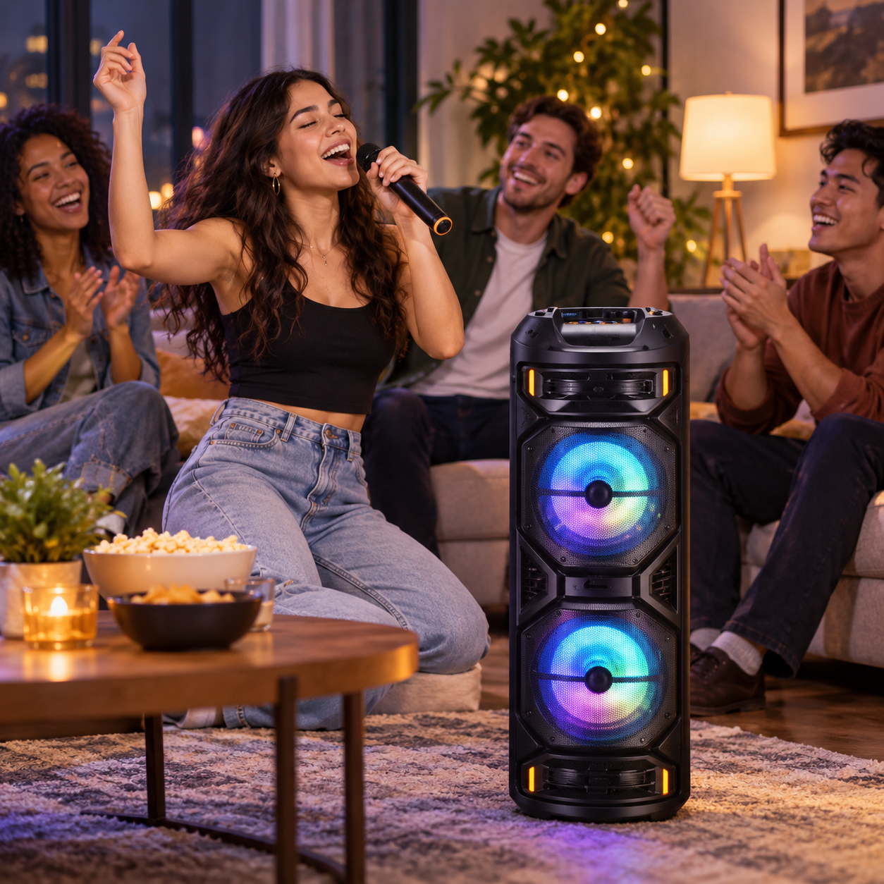 Wireless Tower Speaker Party System with Microphone, Remote Control & RGB Lights 2 Wireless Tower Speaker Party System with Microphone, Remote Control & RGB Lights - Image 2
