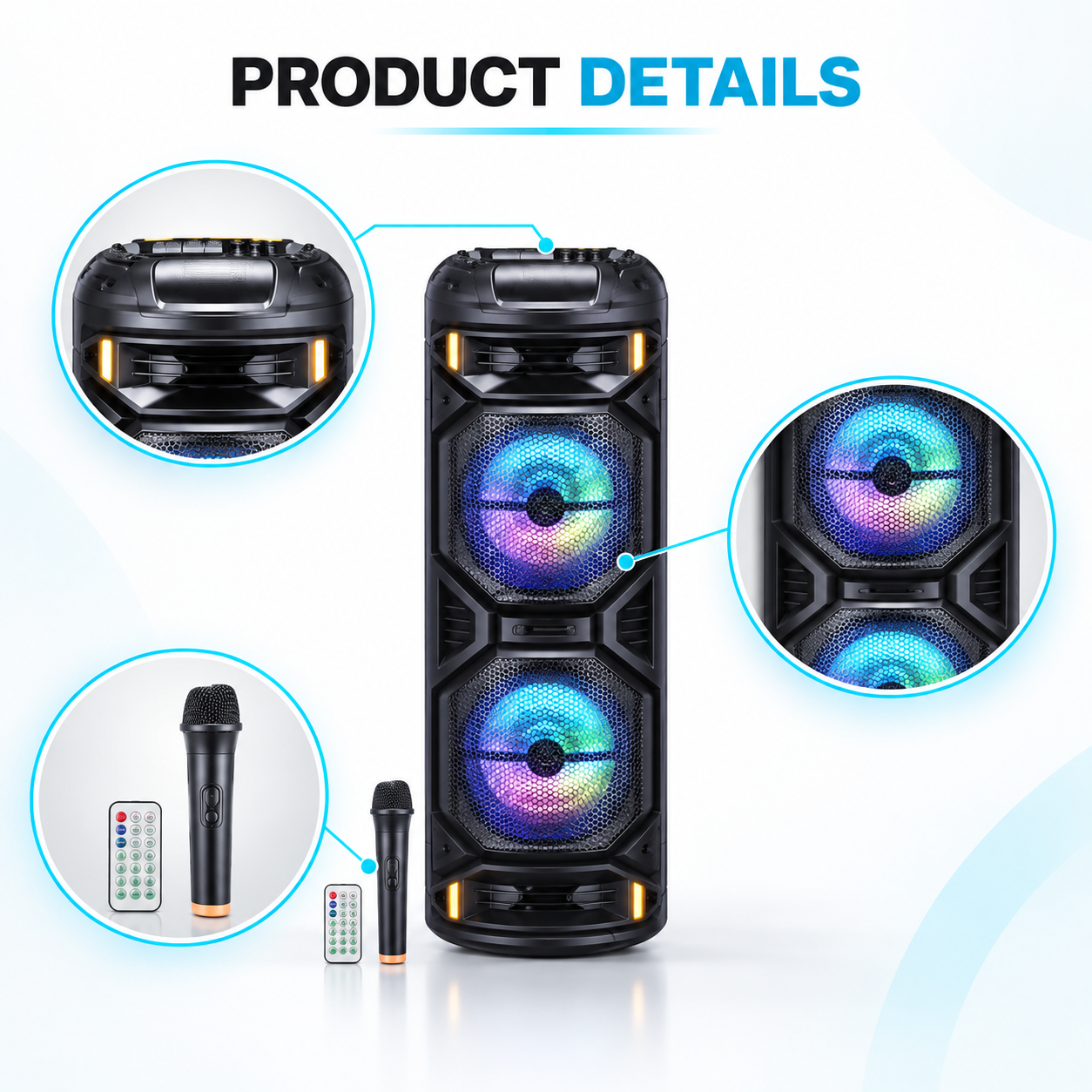 Wireless Tower Speaker Party System with Microphone, Remote Control & RGB Lights 3 Wireless Tower Speaker Party System with Microphone, Remote Control & RGB Lights - Image 3