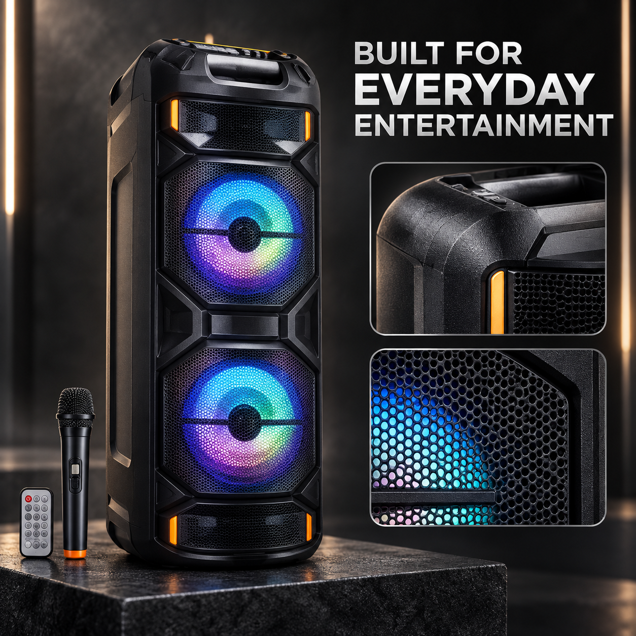 Wireless Tower Speaker Party System with Microphone, Remote Control & RGB Lights 4 Wireless Tower Speaker Party System with Microphone, Remote Control & RGB Lights - Image 4