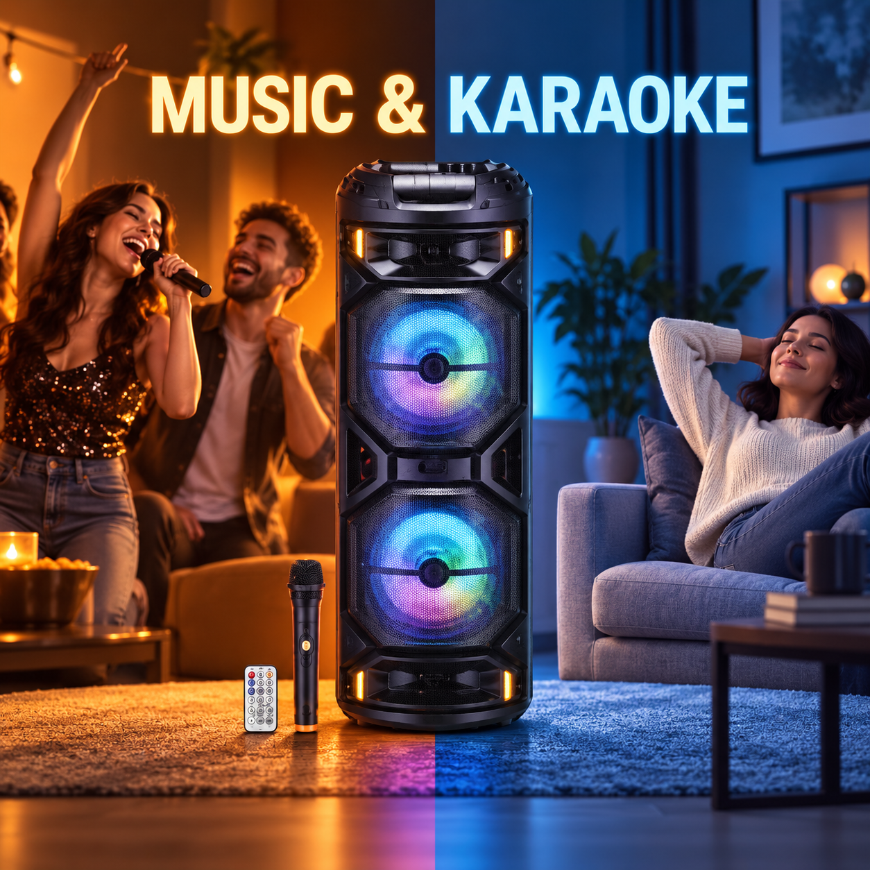 Wireless Tower Speaker Party System with Microphone, Remote Control & RGB Lights 5 Wireless Tower Speaker Party System with Microphone, Remote Control & RGB Lights - Image 5