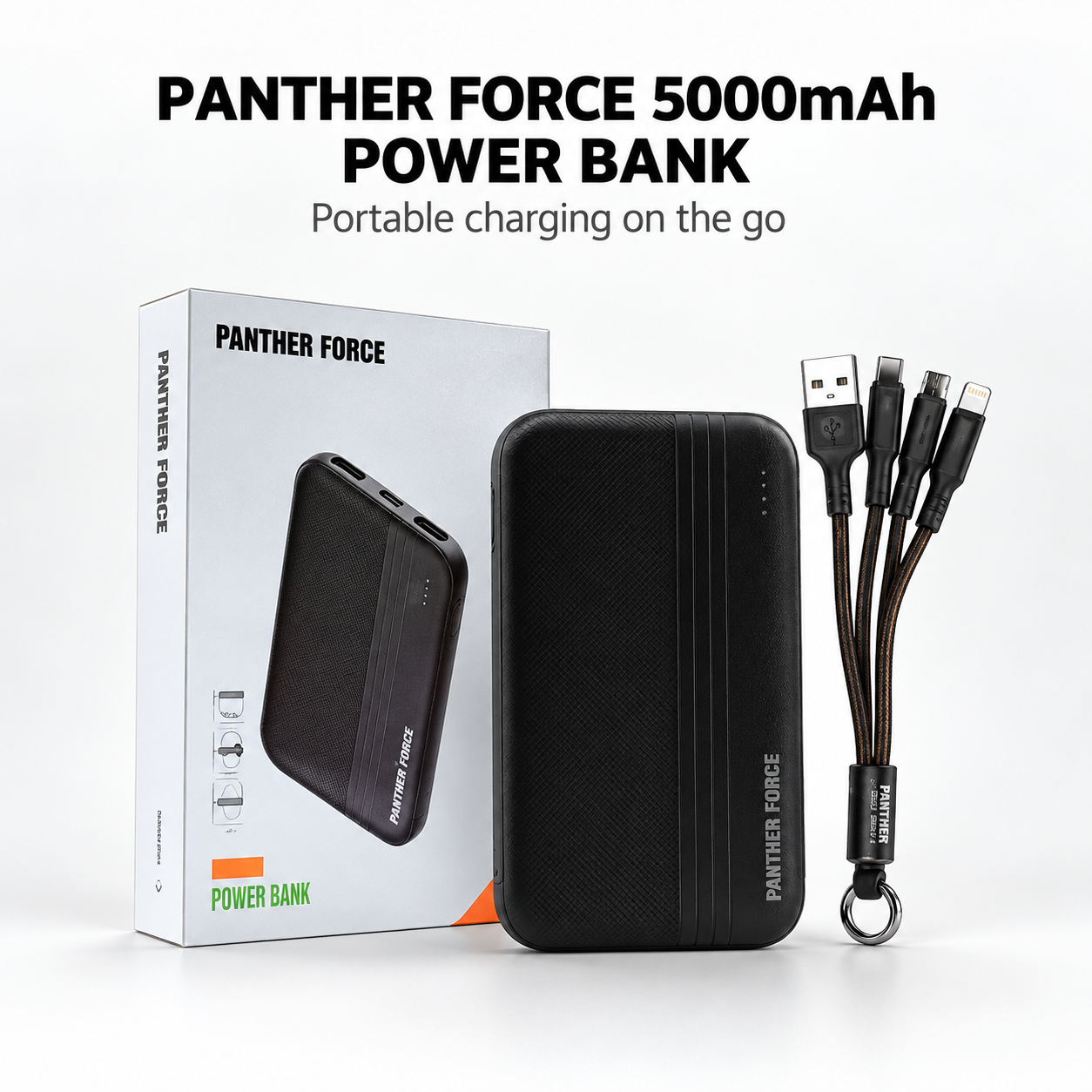 Panther Force 5000mAh Portable Power Bank USB Charger Multi Tip Cable LED Black 1 Panther Force 5000mAh Portable Power Bank USB Charger Multi Tip Cable LED Black