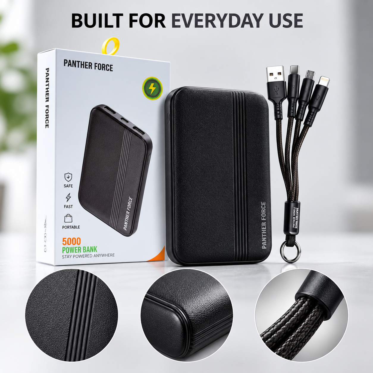 Panther Force 5000mAh Portable Power Bank USB Charger Multi Tip Cable LED Black 4 Panther Force 5000mAh Portable Power Bank USB Charger Multi Tip Cable LED Black - Image 4