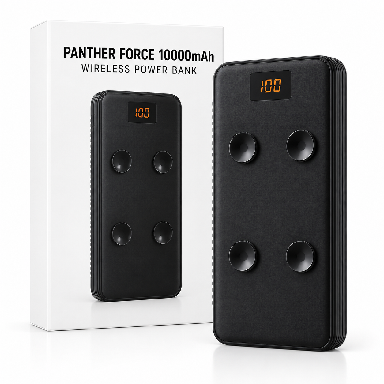 Panther Force 10000mAh Wireless Power Bank Suction Pads Digital Display Black 1 Panther Force 10000mAh Wireless Power Bank Suction Pads Digital Display Black