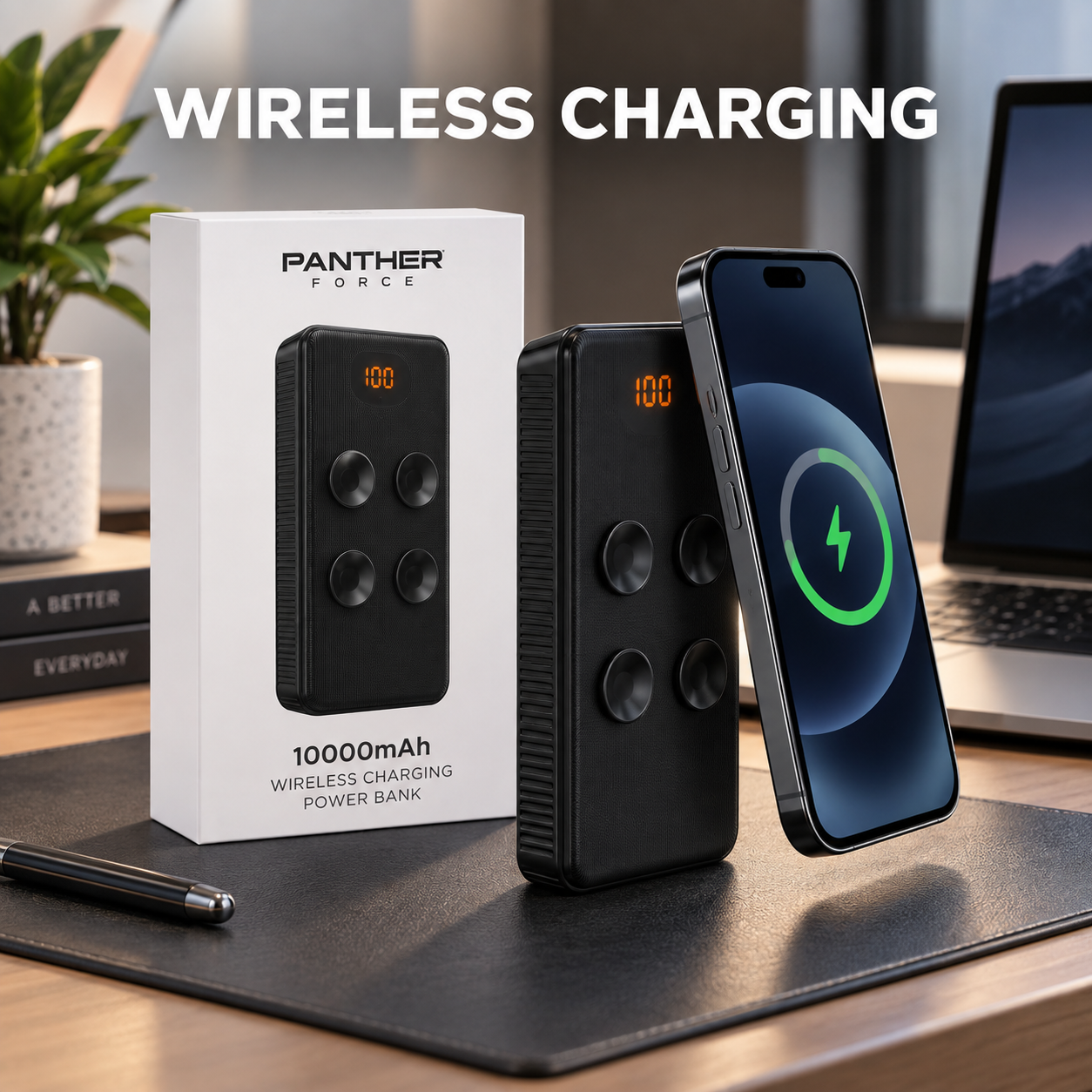Panther Force 10000mAh Wireless Power Bank Suction Pads Digital Display Black 5 Panther Force 10000mAh Wireless Power Bank Suction Pads Digital Display Black - Image 5