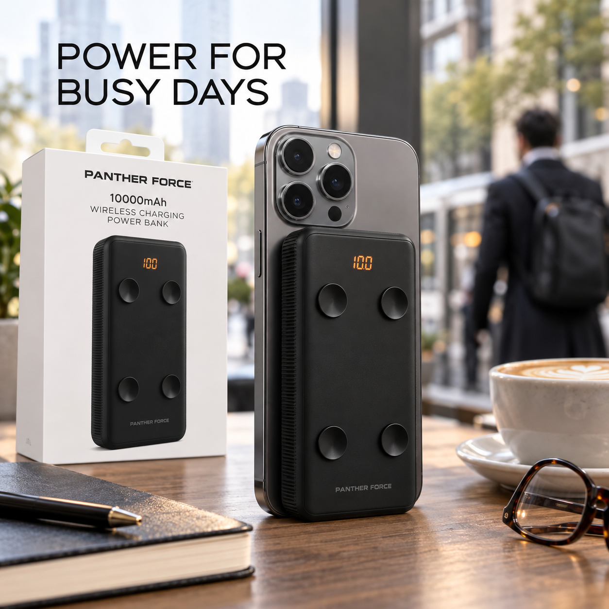 Panther Force 10000mAh Wireless Power Bank Suction Pads Digital Display Black 2 Panther Force 10000mAh Wireless Power Bank Suction Pads Digital Display Black - Image 2