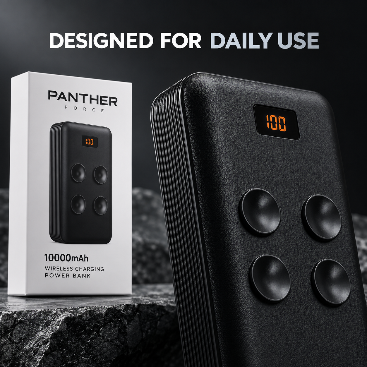 Panther Force 10000mAh Wireless Power Bank Suction Pads Digital Display Black 3 Panther Force 10000mAh Wireless Power Bank Suction Pads Digital Display Black - Image 3