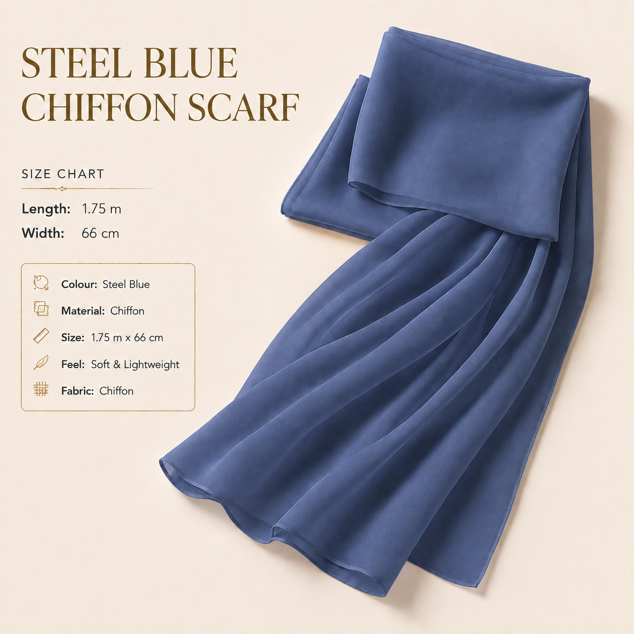 Steel Blue Chiffon Scarf Women Lightweight Soft Hijab Shawl Wrap 1 Steel Blue Chiffon Scarf Women Lightweight Soft Hijab Shawl Wrap