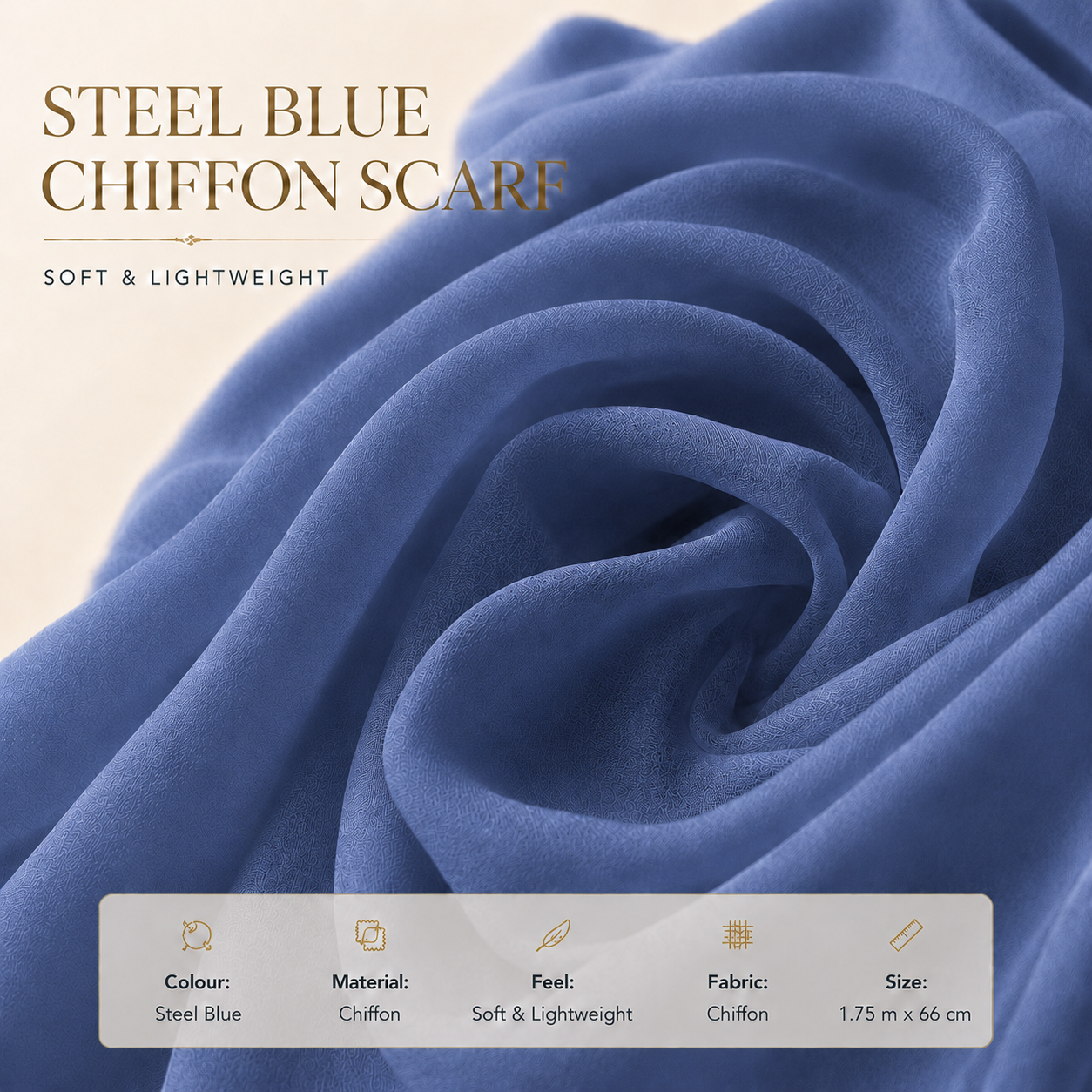 Steel Blue Chiffon Scarf Women Lightweight Soft Hijab Shawl Wrap 2 Steel Blue Chiffon Scarf Women Lightweight Soft Hijab Shawl Wrap - Image 2