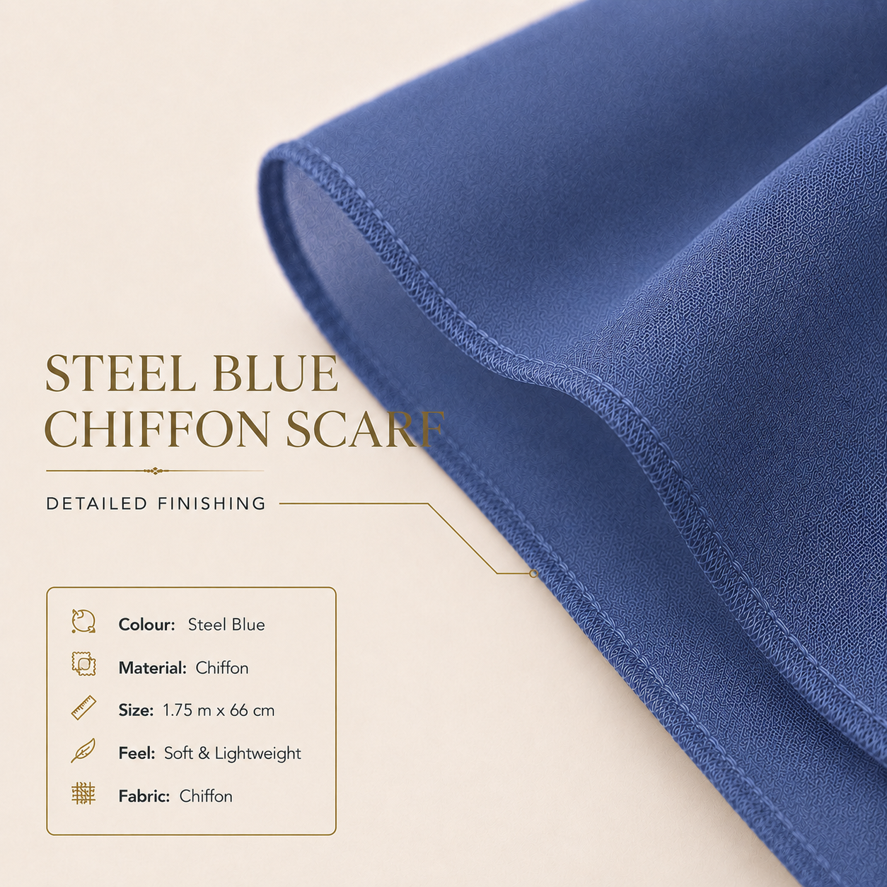 Steel Blue Chiffon Scarf Women Lightweight Soft Hijab Shawl Wrap 3 Steel Blue Chiffon Scarf Women Lightweight Soft Hijab Shawl Wrap - Image 3