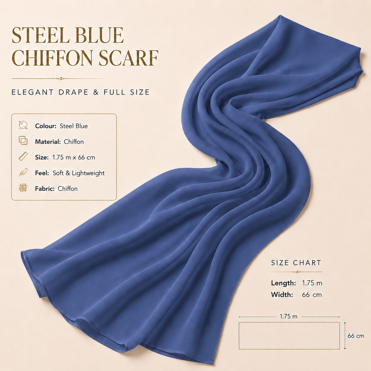 Steel Blue Chiffon Scarf Women Lightweight Soft Hijab Shawl Wrap 4 Steel Blue Chiffon Scarf Women Lightweight Soft Hijab Shawl Wrap - Image 4