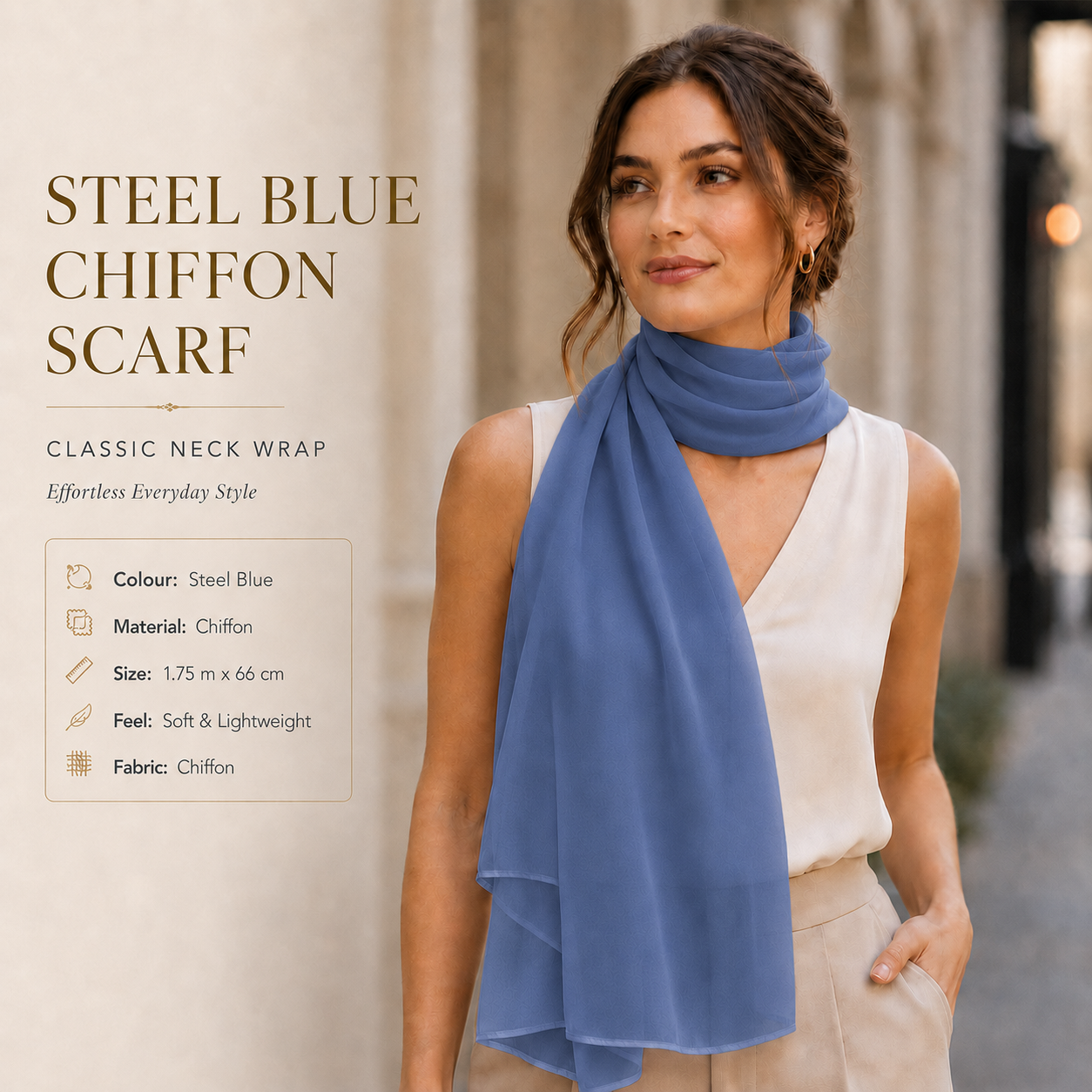 Steel Blue Chiffon Scarf Women Lightweight Soft Hijab Shawl Wrap 5 Steel Blue Chiffon Scarf Women Lightweight Soft Hijab Shawl Wrap - Image 5