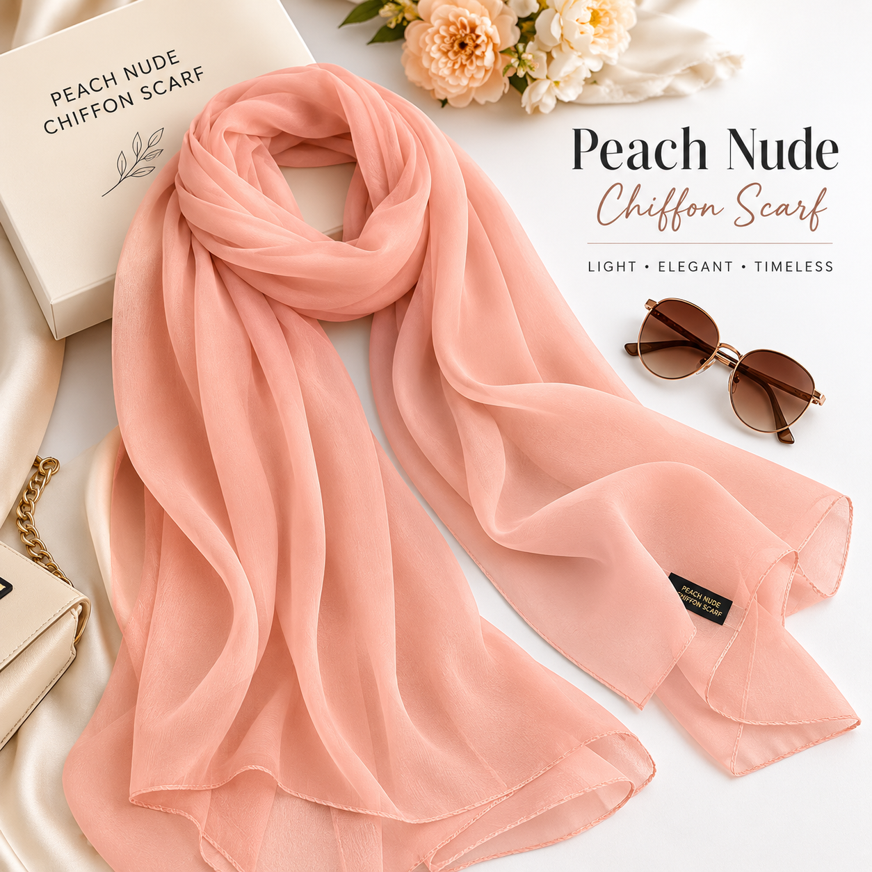 Peach Nude Chiffon Scarf Women Lightweight Soft Hijab Shawl Wrap Elegant UK 2 Peach Nude Chiffon Scarf Women Lightweight Soft Hijab Shawl Wrap Elegant UK - Image 2