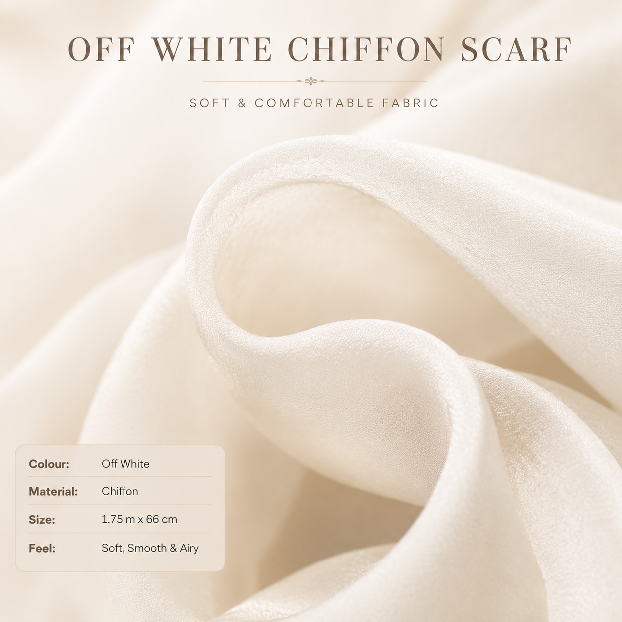 Off White Chiffon Scarf Women Lightweight Soft Hijab Shawl Wrap 2 Off White Chiffon Scarf Women Lightweight Soft Hijab Shawl Wrap - Image 2
