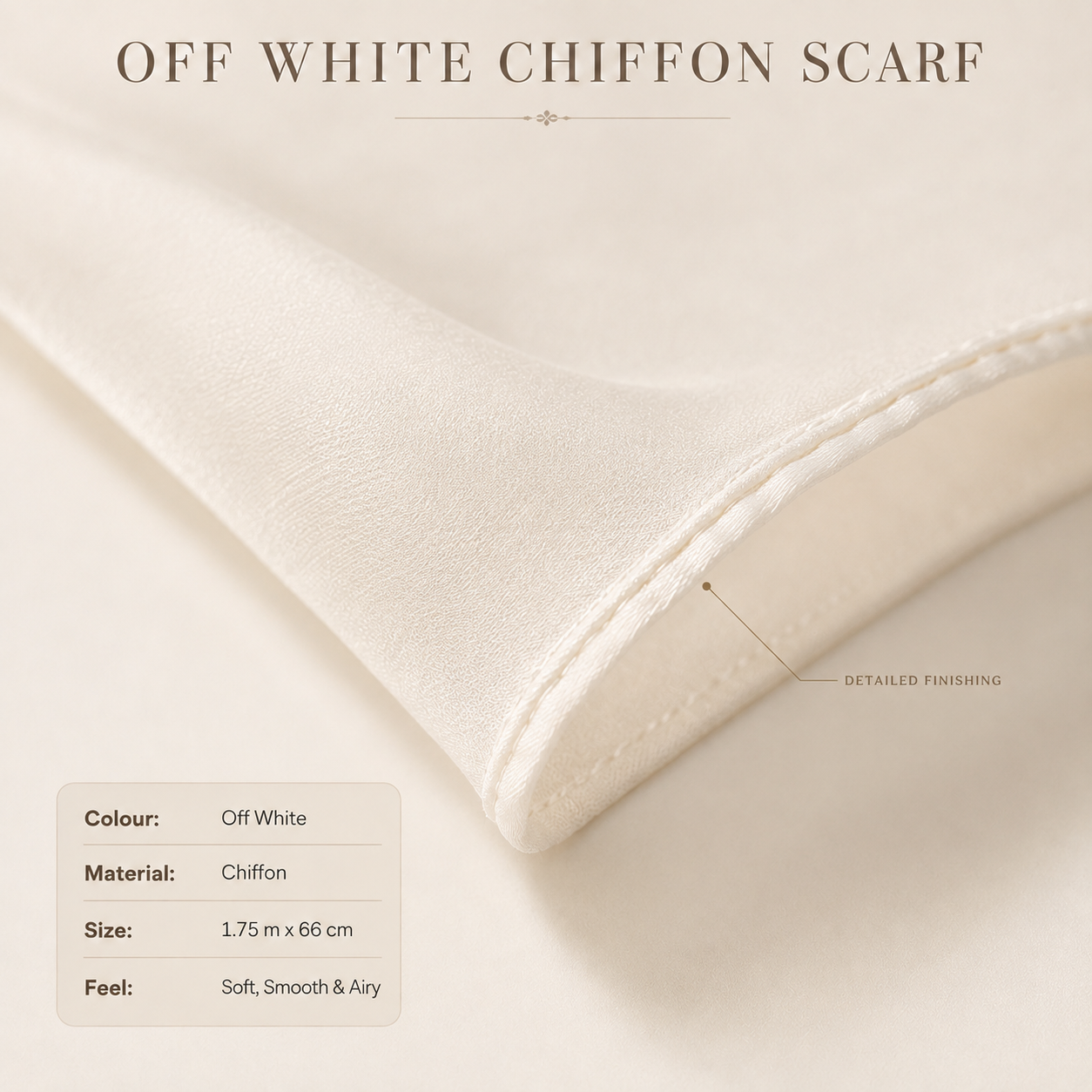Off White Chiffon Scarf Women Lightweight Soft Hijab Shawl Wrap 3 Off White Chiffon Scarf Women Lightweight Soft Hijab Shawl Wrap - Image 3