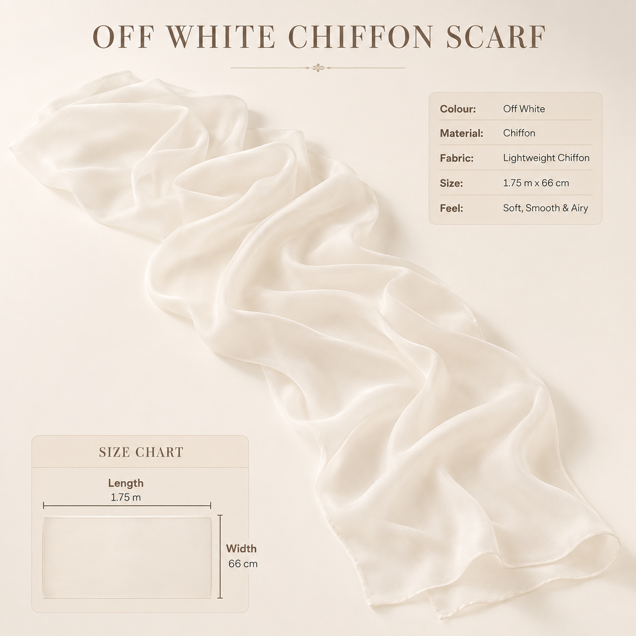 Off White Chiffon Scarf Women Lightweight Soft Hijab Shawl Wrap 4 Off White Chiffon Scarf Women Lightweight Soft Hijab Shawl Wrap - Image 4