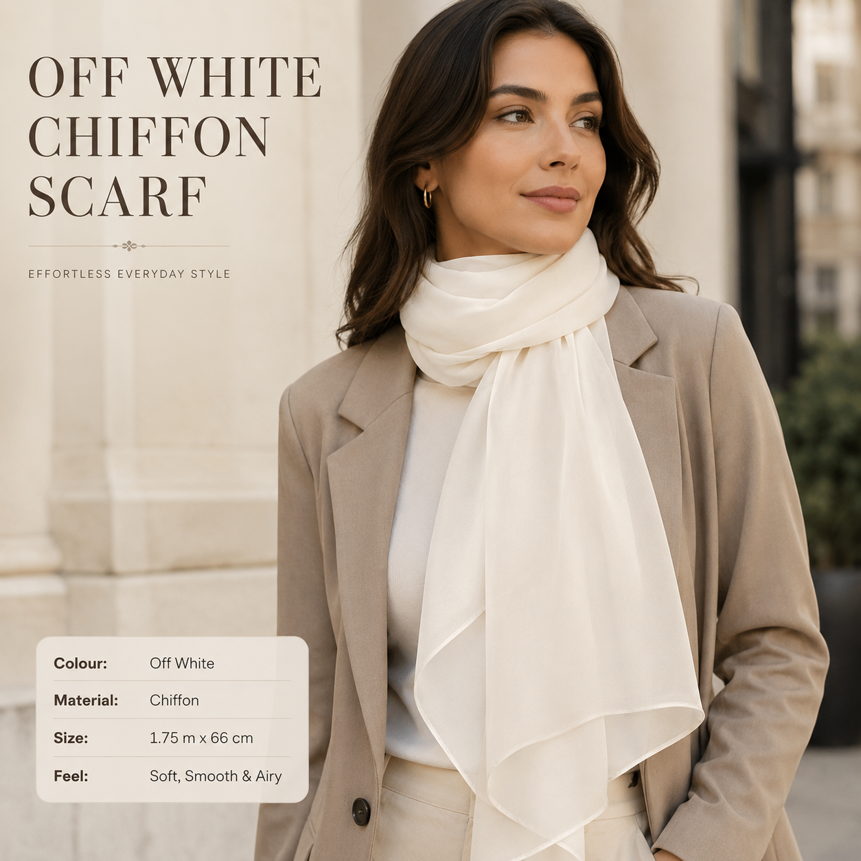Off White Chiffon Scarf Women Lightweight Soft Hijab Shawl Wrap 5 Off White Chiffon Scarf Women Lightweight Soft Hijab Shawl Wrap - Image 5