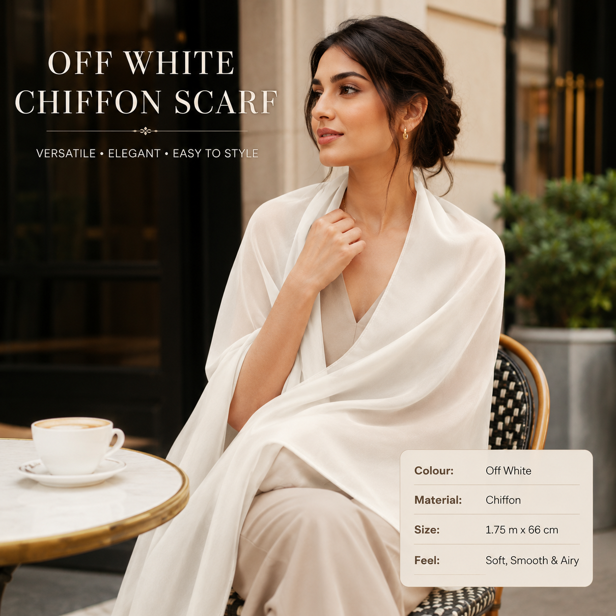 Off White Chiffon Scarf Women Lightweight Soft Hijab Shawl Wrap 6 Off White Chiffon Scarf Women Lightweight Soft Hijab Shawl Wrap - Image 6