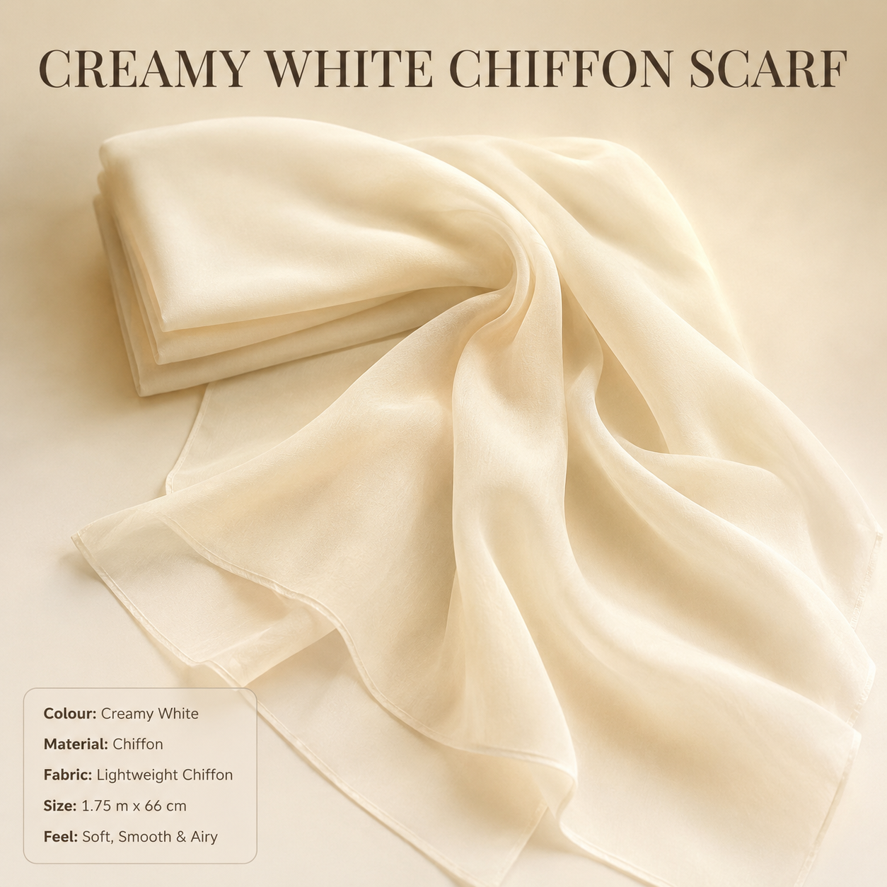 Creamy White Chiffon Scarf Women Soft Lightweight Hijab Shawl Wrap 1 Creamy White Chiffon Scarf Women Soft Lightweight Hijab Shawl Wrap