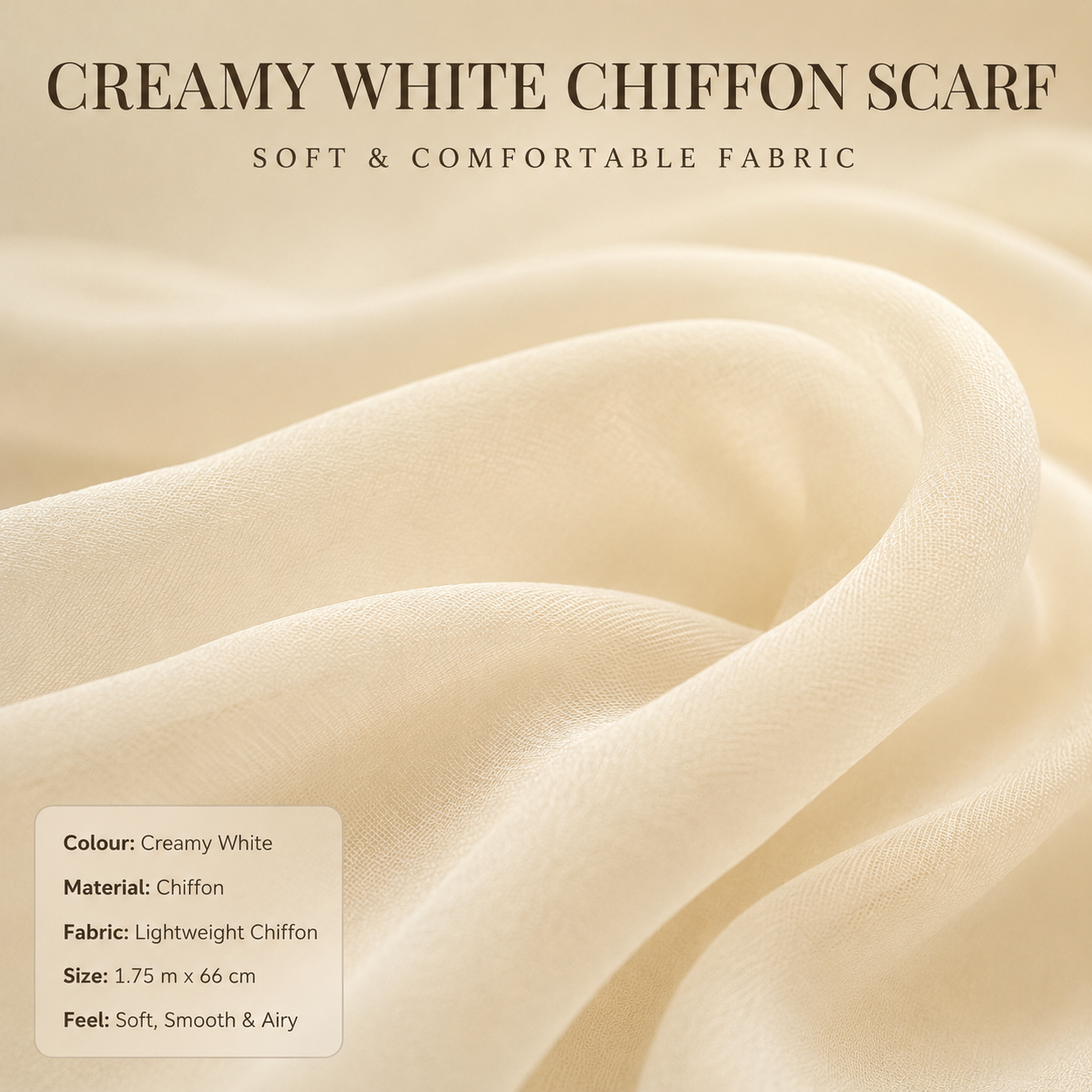 Creamy White Chiffon Scarf Women Soft Lightweight Hijab Shawl Wrap 2 Creamy White Chiffon Scarf Women Soft Lightweight Hijab Shawl Wrap - Image 2