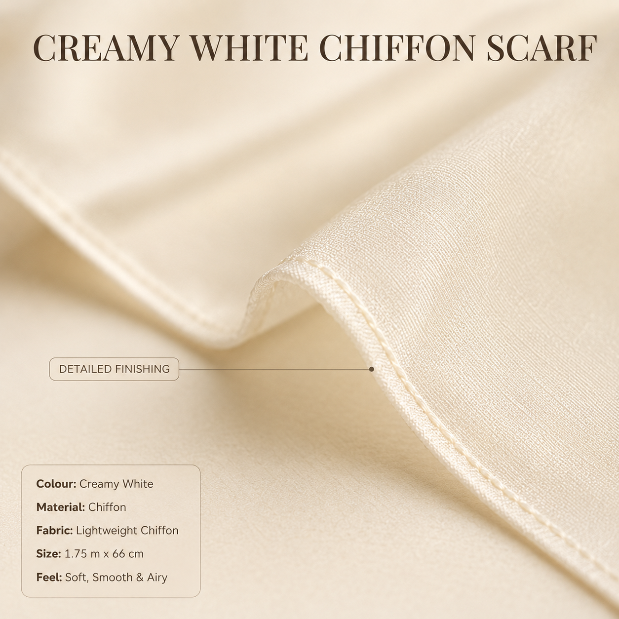 Creamy White Chiffon Scarf Women Soft Lightweight Hijab Shawl Wrap 3 Creamy White Chiffon Scarf Women Soft Lightweight Hijab Shawl Wrap - Image 3