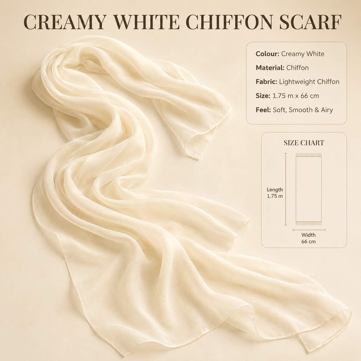 Creamy White Chiffon Scarf Women Soft Lightweight Hijab Shawl Wrap 4 Creamy White Chiffon Scarf Women Soft Lightweight Hijab Shawl Wrap - Image 4