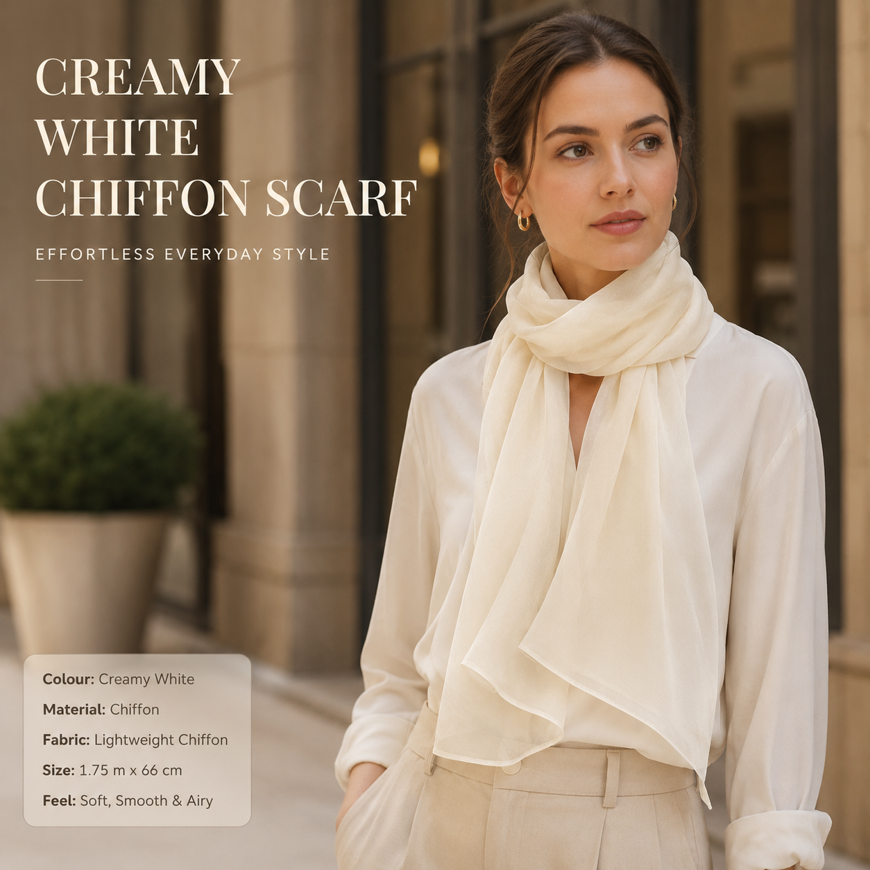 Creamy White Chiffon Scarf Women Soft Lightweight Hijab Shawl Wrap 5 Creamy White Chiffon Scarf Women Soft Lightweight Hijab Shawl Wrap - Image 5