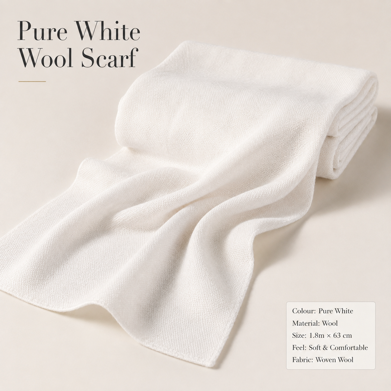 Pure White Wool Scarf Soft Warm Woven Winter Shawl Wrap 1.8m x 63cm 1 Pure White Wool Scarf Soft Warm Woven Winter Shawl Wrap 1.8m x 63cm
