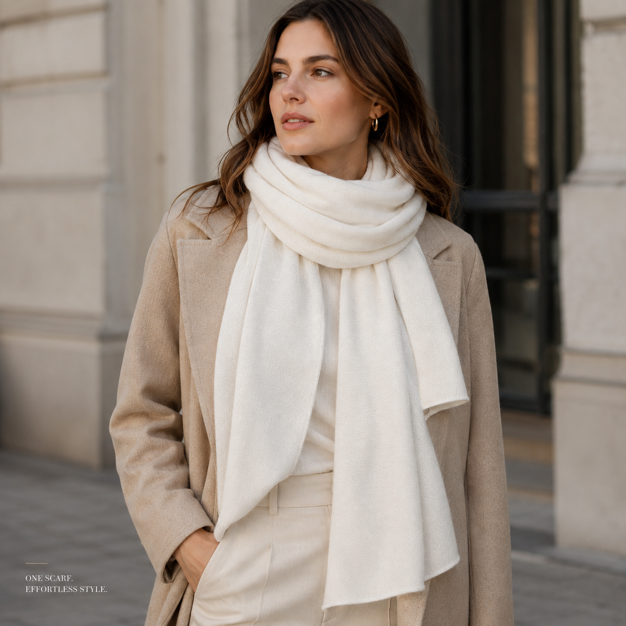 Pure White Wool Scarf Soft Warm Woven Winter Shawl Wrap 1.8m x 63cm 5 Pure White Wool Scarf Soft Warm Woven Winter Shawl Wrap 1.8m x 63cm - Image 5