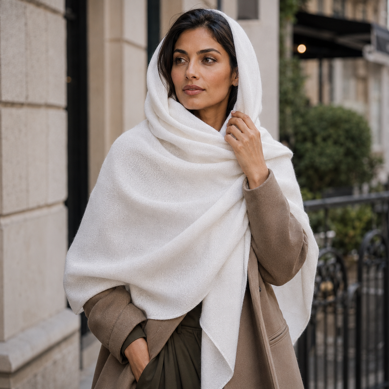 Pure White Wool Scarf Soft Warm Woven Winter Shawl Wrap 1.8m x 63cm 7 Pure White Wool Scarf Soft Warm Woven Winter Shawl Wrap 1.8m x 63cm - Image 7