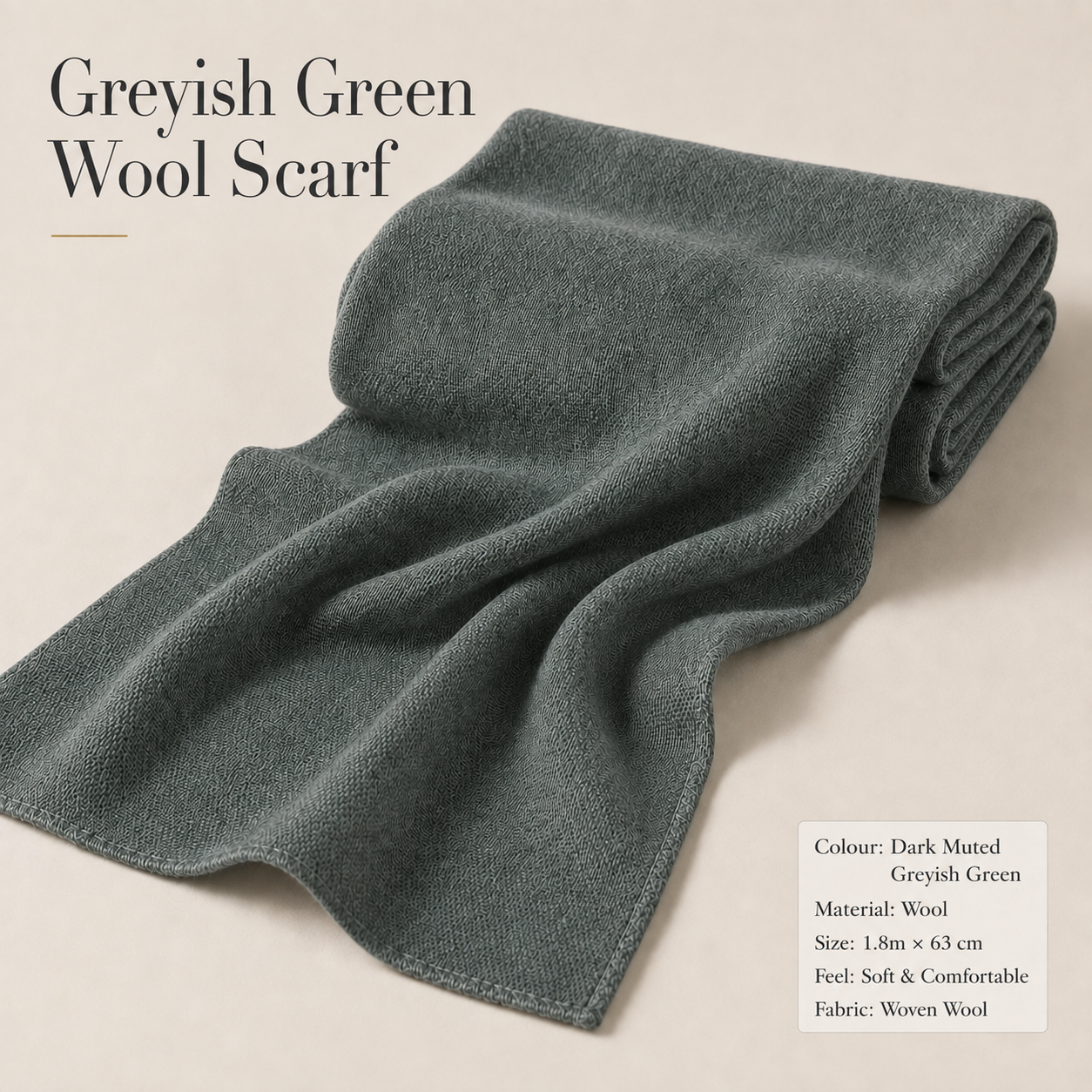 Greyish Green Wool Scarf Soft Winter Warm Sage Olive Shawl Wrap 1.8m x 63cm 1 Greyish Green Wool Scarf Soft Winter Warm Sage Olive Shawl Wrap 1.8m x 63cm