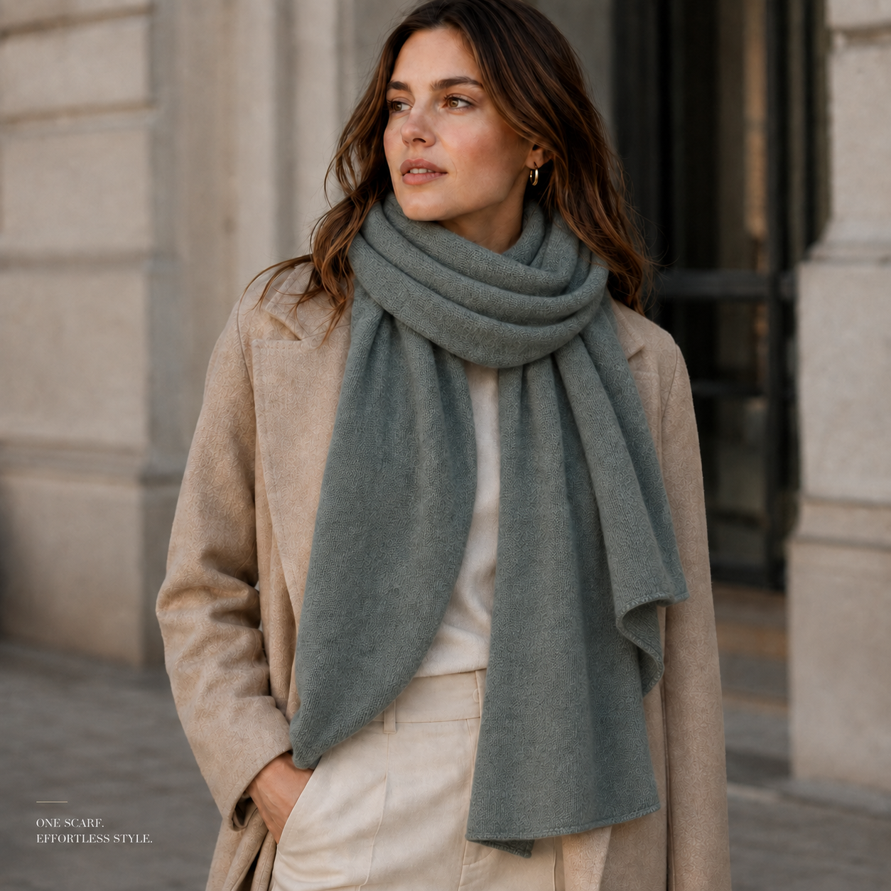 Greyish Green Wool Scarf Soft Winter Warm Sage Olive Shawl Wrap 1.8m x 63cm 5 Greyish Green Wool Scarf Soft Winter Warm Sage Olive Shawl Wrap 1.8m x 63cm - Image 5