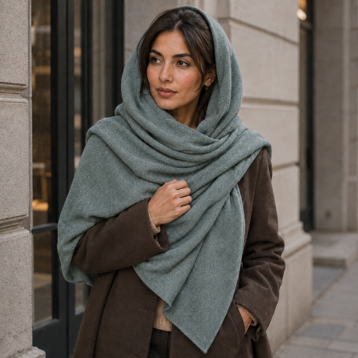 Greyish Green Wool Scarf Soft Winter Warm Sage Olive Shawl Wrap 1.8m x 63cm 7 Greyish Green Wool Scarf Soft Winter Warm Sage Olive Shawl Wrap 1.8m x 63cm - Image 7
