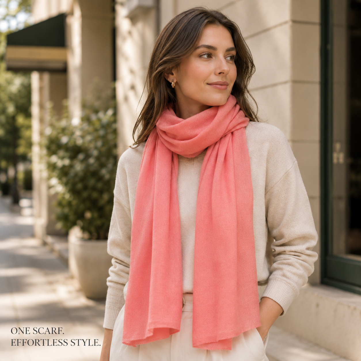 Coral Pink Wool Scarf Soft Winter Warm Stitched Hem Shawl Wrap 1.8m x 63cm 5 Coral Pink Wool Scarf Soft Winter Warm Stitched Hem Shawl Wrap 1.8m x 63cm - Image 5