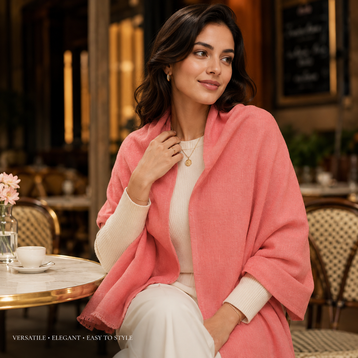 Coral Pink Wool Scarf Soft Winter Warm Stitched Hem Shawl Wrap 1.8m x 63cm 6 Coral Pink Wool Scarf Soft Winter Warm Stitched Hem Shawl Wrap 1.8m x 63cm - Image 6