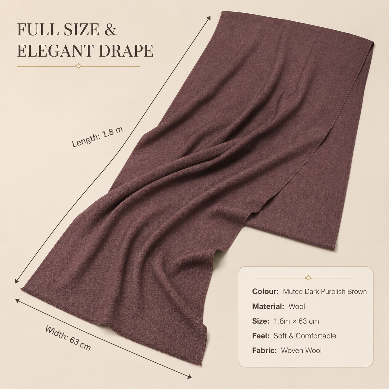 Purplish Brown Wool Scarf Soft Winter Warm Plum Mauve Shawl Wrap 1.8m x 63cm 4 Purplish Brown Wool Scarf Soft Winter Warm Plum Mauve Shawl Wrap 1.8m x 63cm - Image 4