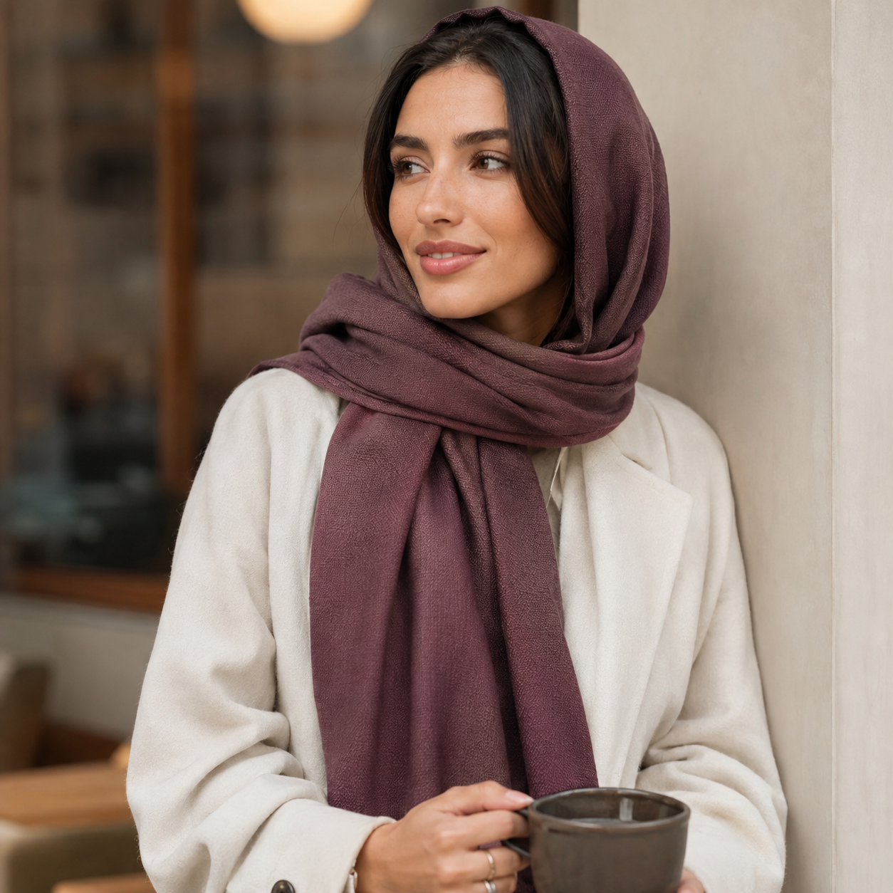 Purplish Brown Wool Scarf Soft Winter Warm Plum Mauve Shawl Wrap 1.8m x 63cm 7 Purplish Brown Wool Scarf Soft Winter Warm Plum Mauve Shawl Wrap 1.8m x 63cm - Image 7