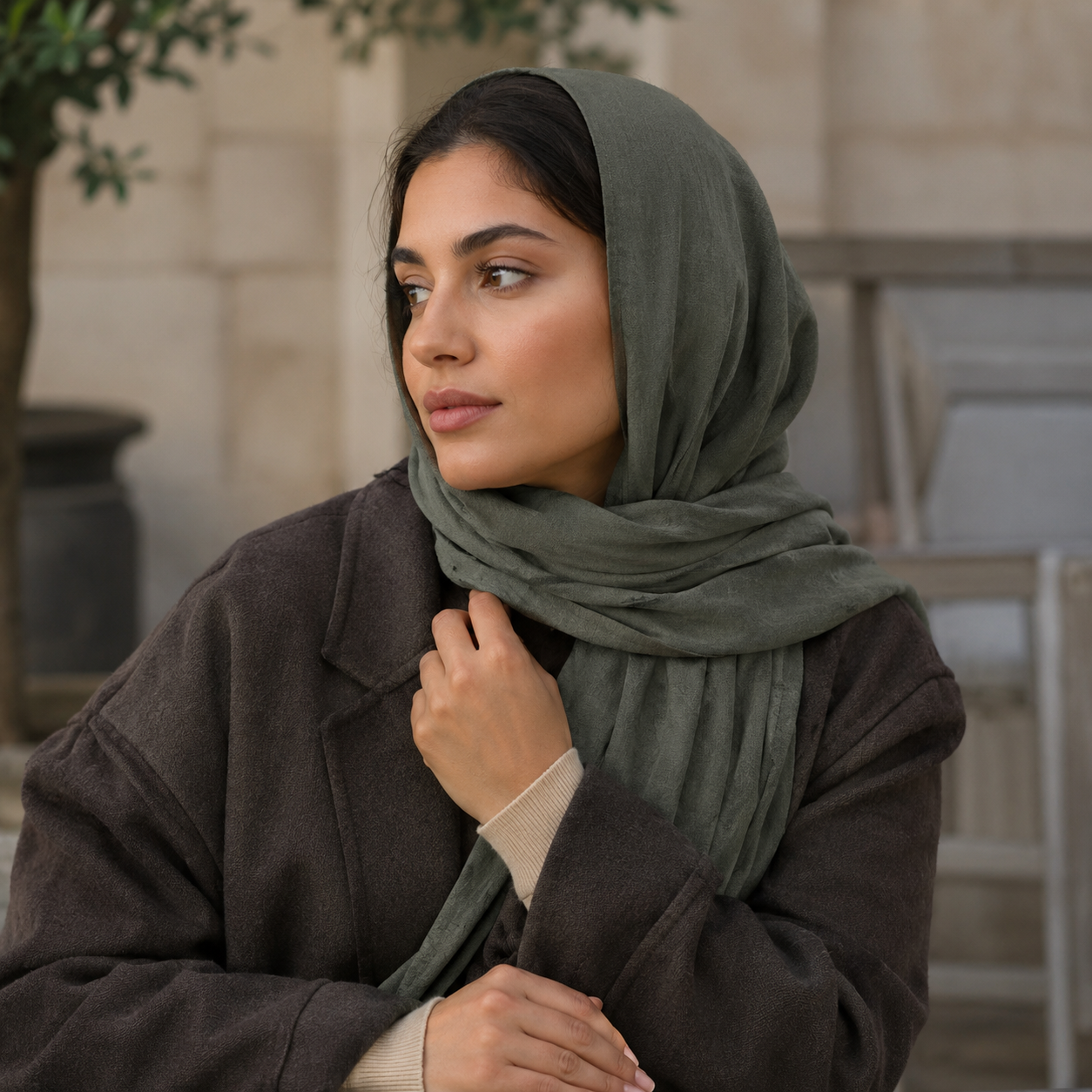 Dark Olive Green Wool Scarf Soft Warm Woven Winter Shawl Wrap 1.8m x 63cm 7 Dark Olive Green Wool Scarf Soft Warm Woven Winter Shawl Wrap 1.8m x 63cm - Image 7